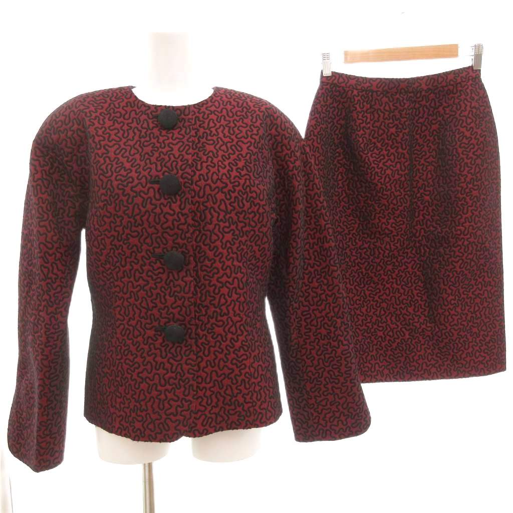 【中古】ディオール Christian Dior プレタポルテ pret a porter ヴィンテージ セットアップ 否色つや上衣 タイトスカート 総柄 11 M 赤 赤いこと 黒 黒いこと /AE ■GY47 レディース 【ベクター 古着】 251010