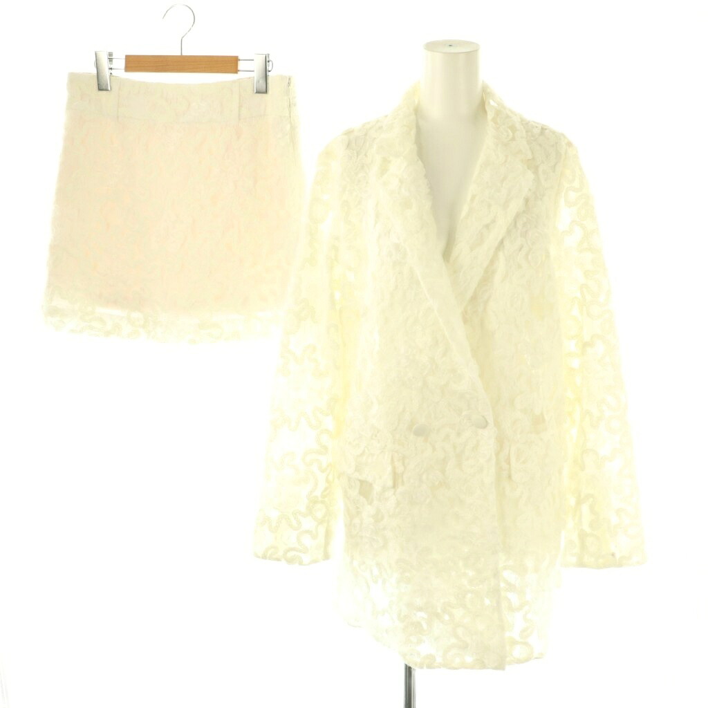 【中古】アメリヴィンテージ Ameri VINTAGE アメリ AMERI FLOWER MIX LACE SHEER JACKET SKIRT セットアップ ジャケット スカート F M ホワイト /DF ■OS レディース 【ベクトル 古着】 250812