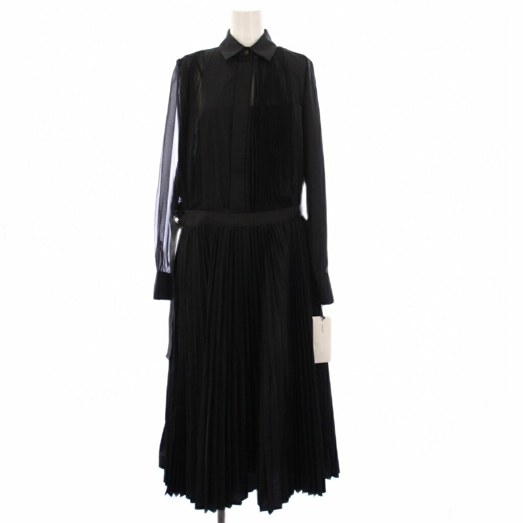 【中古】未使用品 サカイ sacai 23SS SEETHROUGH SHIRT シースルー シャツワンピース 長袖 ロング プリーツ 切替 1 ブラック 23-06824 /KH レディース 【ベクトル 古着】 251005