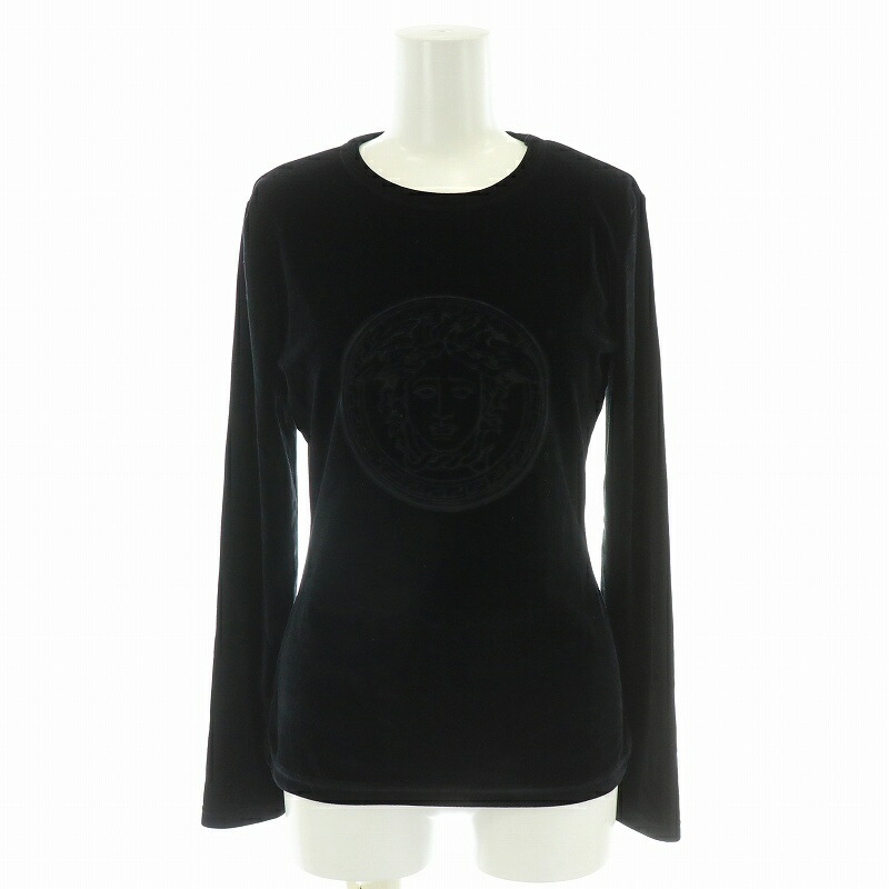 【中古】ジャンニヴェルサーチ ヴェルサーチェ GIANNI VERSACE ヴィンテージ ベロア ベルベット メデューサ カットソー Tシャツ 長袖 黒 ブラック /MW ■GY11 レディース 【ベクトル 古着】 251120