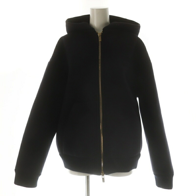 【中古】ミュウミュウ miumiu 23AW ロゴワッペン フーディージャケット ブルゾン ジップアップ ウール 36 濃紺 ダークネイビー /NR ■OS ■SH レディース 【ベクトル 古着】 251119|ブランド古着の買取販売ベクトル