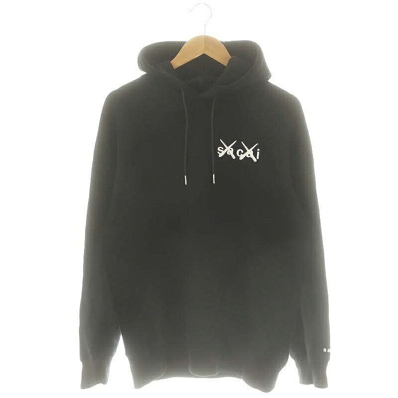 【中古】サカイ sacai × カウズ KAWZ 21SS Embroidery Hoodie プルオーバーパーカー スウェット 長袖 ロゴ刺繍 2 黒 ブラック 白 ホワイト /DO ■OS ■SH メンズ 【ベクトル 古着】 260129|ブランド古着の買取販売ベクトル