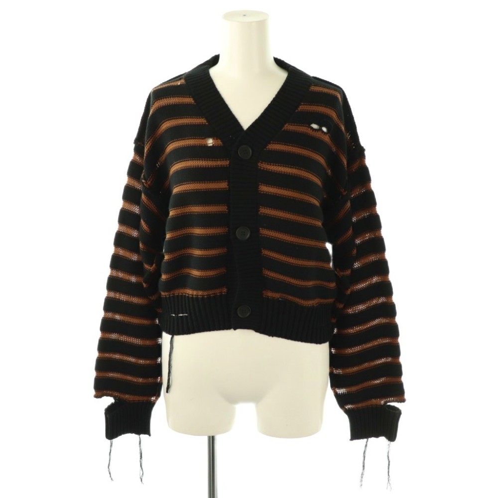 【中古】未使用品 エムエムシックス メゾンマルジェラ MM6 Maison Margiela S52HP0025 ボーダー柄 ニットカーディガン XS ブラック ブラウン /ES ■OS レディース 【ベクトル 古着】 260124