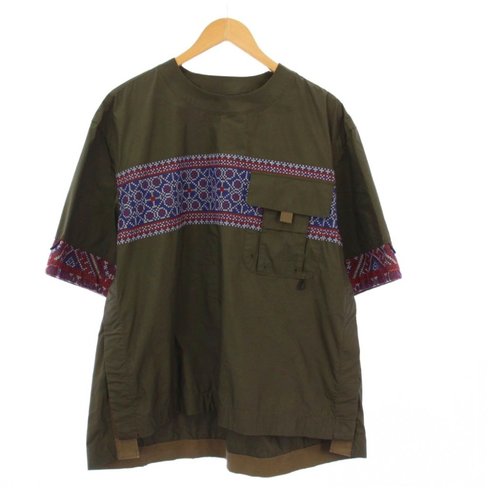 【中古】サカイ sacai プルオーバーシャツ 半袖 ノーカラー 刺繍 2 カーキ 22-02757M /KH メンズ 【ベクトル 古着】 260124