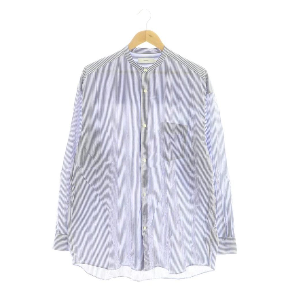 【中古】グラフペーパー Graphpaper Broad LS Oversized Band Collar Shirt ストライプ バンドカラーシャツ 1 青 白 /CX ■OS メンズ 【ベクトル 古着】 260204