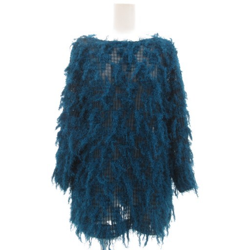 【中古】ミーイッセイミヤケ me ISSEY MIYAKE 美品 シャギーニット プリーツ カットソー ブラウス シアー シースルー 長袖 青系 /UO ■GY17 レディース 【ベクトル 古着】 260204