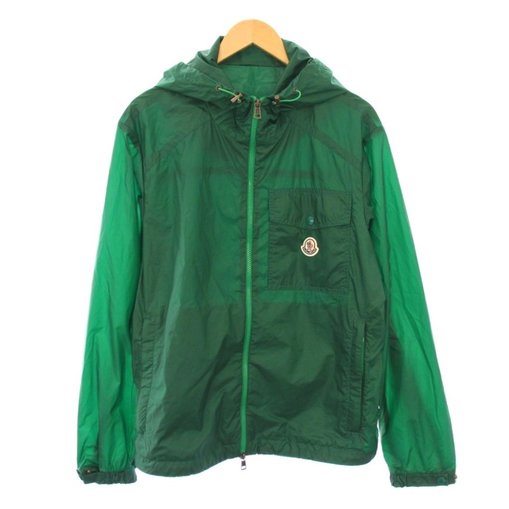 【中古】モンク線路 MONCLER SAMAKAR ナイロン上衣 アウター 遊撃手丈 ジップアップ ボンネット ロゴタイプ ワンポイント 2 緑 緑であること I10911A00152 /BB メンズ 【ベクター 古着】 260323