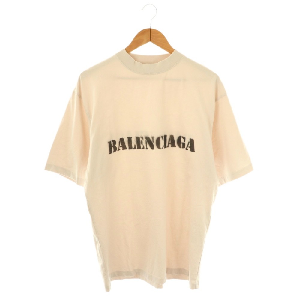 【中古】バレンシアガ BALENCIAGA 24SS STENCIL TYPE ロゴ ダメージ加工 Tシャツ カットソー 半袖 S アイボリー /AT ■OS メンズ レディース 【ベクトル 古着】 260309