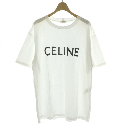 【中古】セリーヌ CELINE 近年ひな形 ティーシャツ カットソー 半袖 大層らしい大きさ ロゴタイプ イタリア製 L 白 白いこと 黒 黒いこと 2X681671Q /MP ■MC メンズ 【ベクター 古着】 260310
