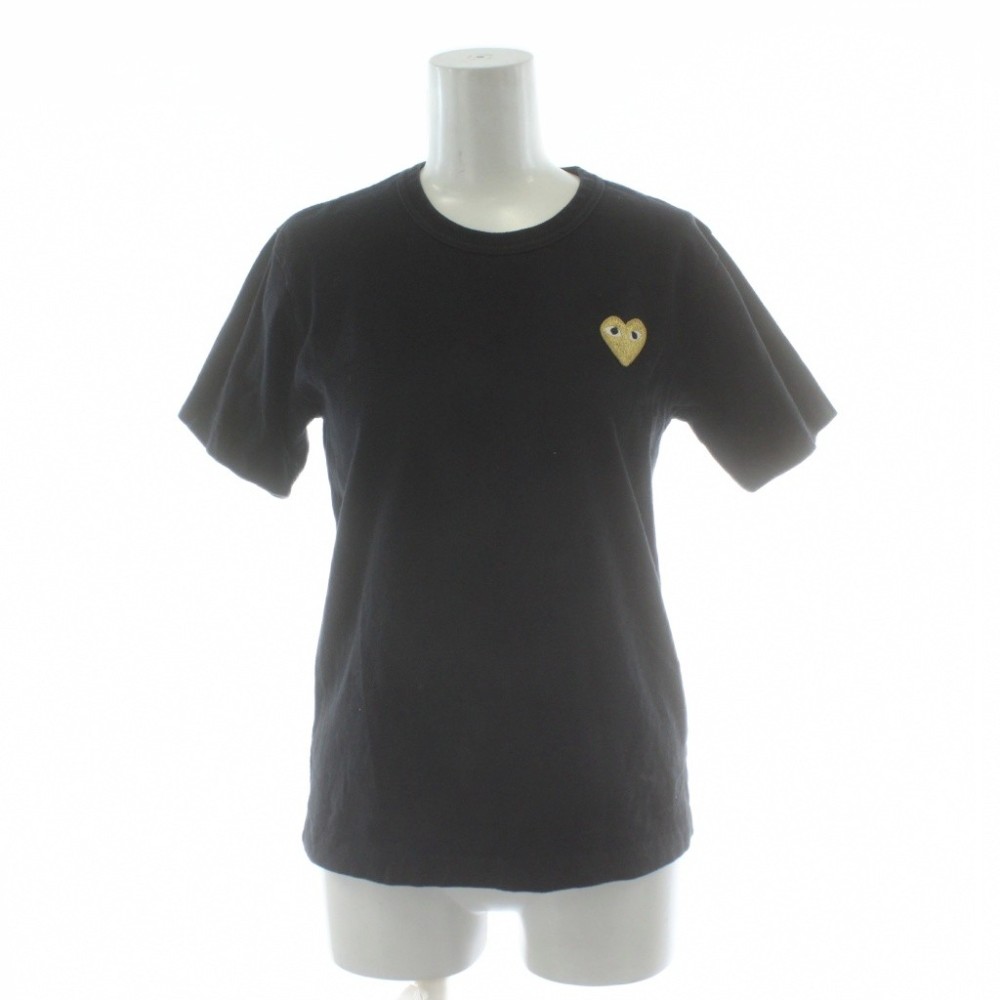 【中古】プレイコムデギャルソン PLAY COMME des GARCONS ゴールド ハート形紋章 プルオーバー M 黒 黒いこと 半袖 ラウンド素っ首 AZ-T215 カットソー /PP ■GY03 レディース 【ベクター 古着】 260310