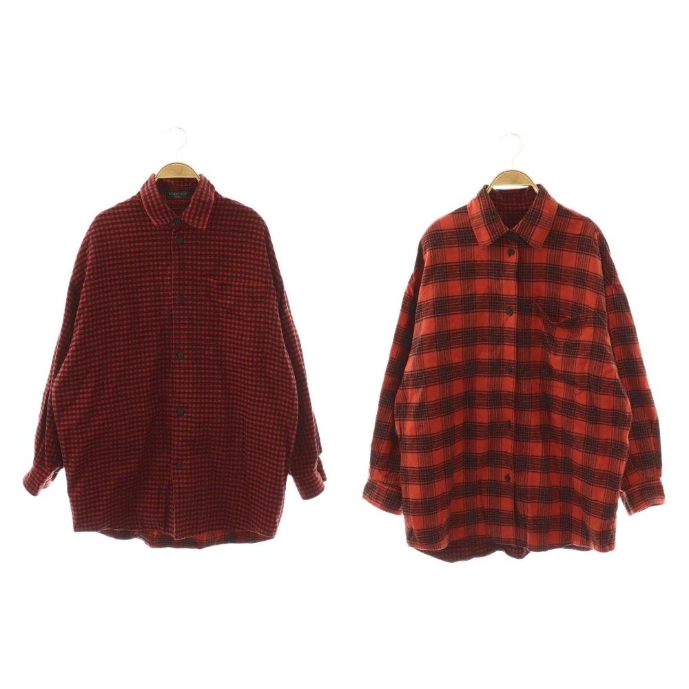 【中古】バレンシアガ BALENCIAGA リバーシブルチェックシャツ XXS レッド ブラック 720105 /DO ■OS メンズ 【ベクトル 古着】 260309