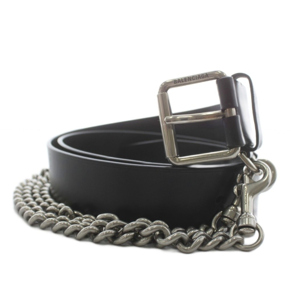 【中古】バレンシアガ BALENCIAGA 胴締め ハトメ チェーン店 なめし革 黒 黒いこと 673071 /AN1 ■OH メンズ 【ベクター 古着】 260415 メンズベルト-ベルト・サスペンダー-バッグ・小物・ブランド雑貨