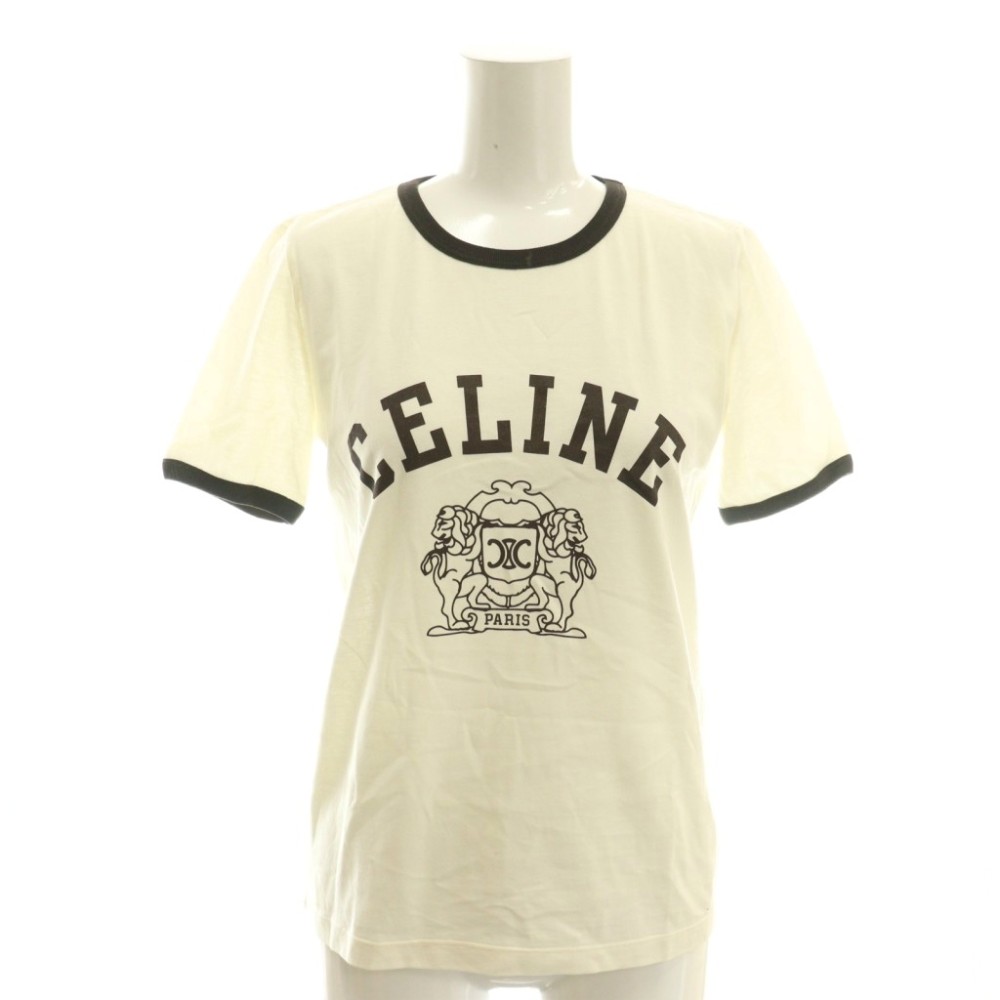 【中古】セリーヌ CELINE 25SS BLASON 70s ティーシャツ カットソー ロゴタイプ XS 象牙色 赤銅色 /CX ■os レディース 【ベクター 古着】 260414