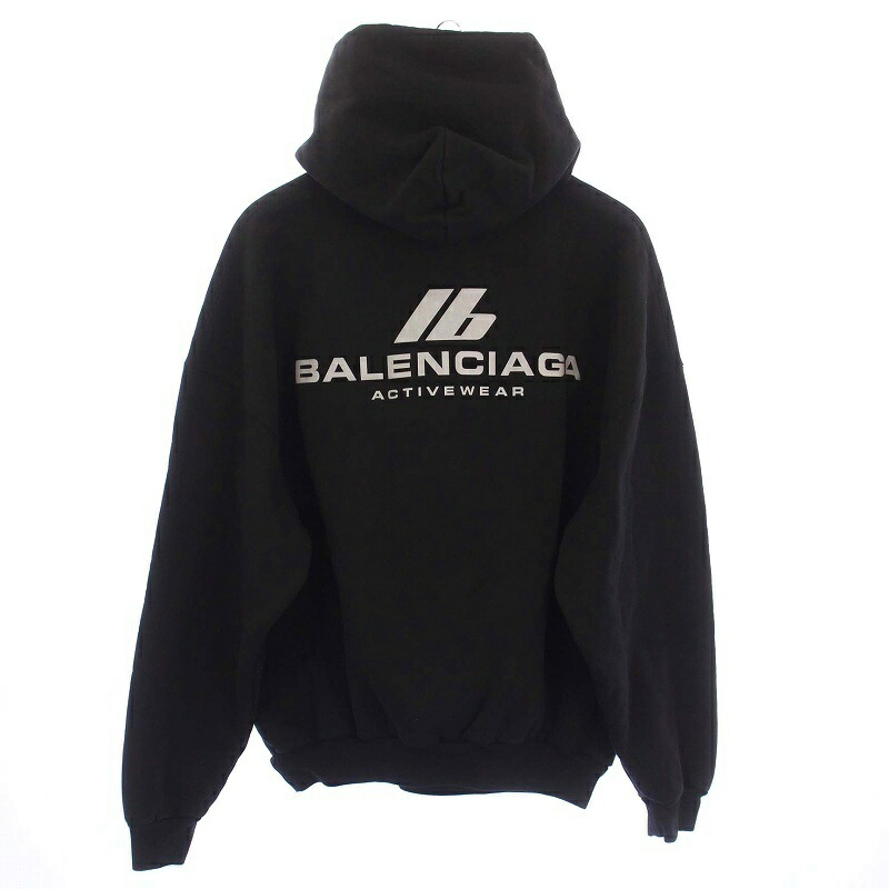 【中古】バレンシアガ BALENCIAGA 24AW Large fit hoodie ティーシャツパーカー 流汗 長袖 ロゴタイプ 1 S 黒 黒いこと 739024 /KH ☆AA★ メンズ レディース 【ベクター 古着】 260417 メンズファッション-トップス