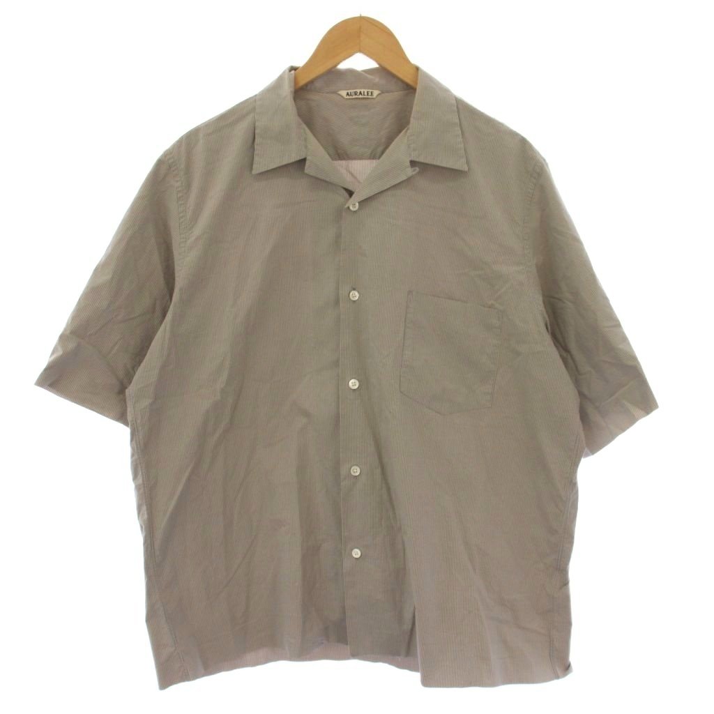 【中古】オーラリー AURALEE SELVEDGE WEATHER CLOTH OPEN COLLARED HALF SLEEVED SHIRTS プルオーバー 半袖 縞模様柄 5 薄墨色 A7SS02室内用便器 /BM メンズ 【ベクター 古着】 260520