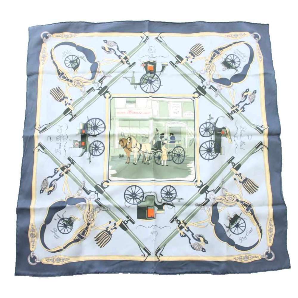 【中古】エルメス HERMES カレ70 PALONNIERS パロニエ えり巻き 絹地 総柄 水色 /TK ■OH レディース 【ベクター 古着】 260530