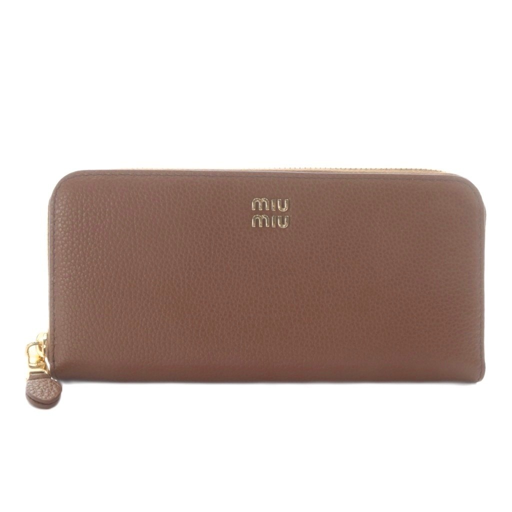 【中古】ミュウミュウ miumiu なめし革 銭入れ 長銭入れ ラウンドチャック コニャック赤銅色 5ML506-ADT7-F0046 /YO17 ■OH  レディース 【ベクター 古着】 260530