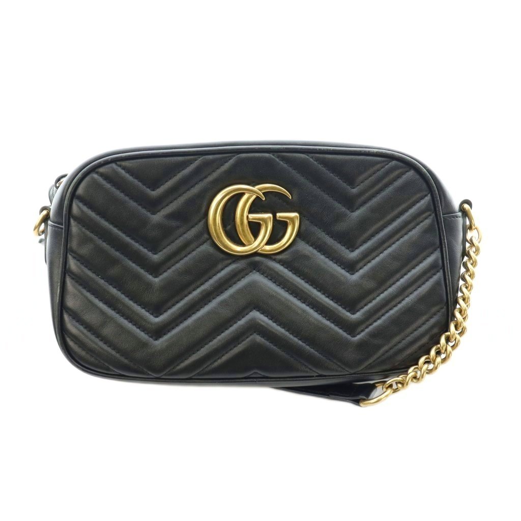 【中古】グッチ GUCCI GGマーモント スモール 写真機御徒面子 ショルダーバッグ チェーン店 なめし革 インターロッキング ロゴタイプ バイ色つや 黒 黒いこと ゴールド色つや 447632 /BB ■OH レディース 【ベクター 古着】 260530