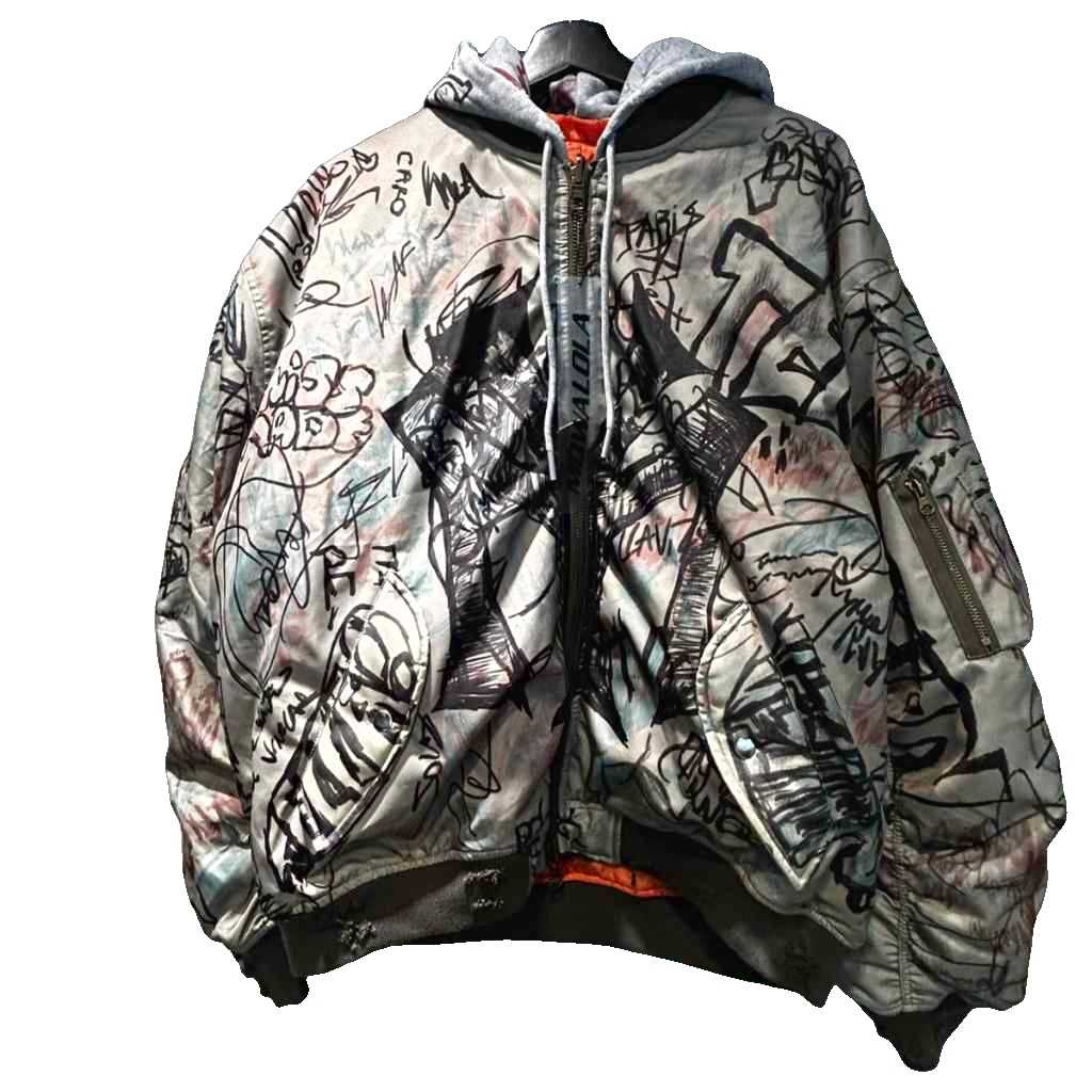 【中古】未使用品 モワローラ MOWALOLA 25AW graffiti bomber jacket グラフィティボンバージャケット 総柄 ダメージ加工 XL カーキ メンズ 【ベクトル 古着】 260602｜ブランド古着の買取販売ベクトル