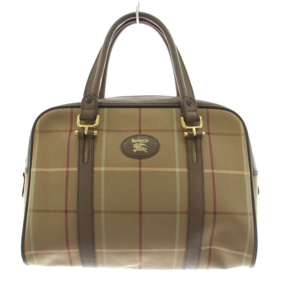 【中古】バーバリーズ Burberrys ヴィンテージ ハンドバッグ ミニボストンバッグ チェック柄 キャンバス レザー ベージュ 茶 ブラウン /KU ●D レディース 【ベクトル 古着】 260618｜ブランド古着の買取販売ベクトル 11,622円