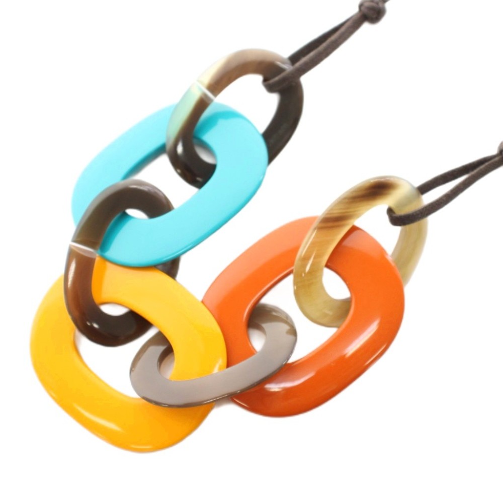 【中古】エルメス HERMES カランバ Karamba ネックレス ペンダント ブッファローホーン ラッカーウッド 青 ブルー 黄 イエロー オレンジ /YT ■OH レディース 【ベクトル 古着】 260618｜ブランド古着の買取販売ベクトル
