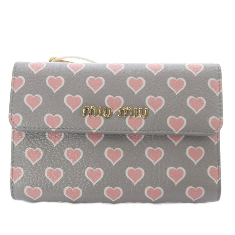 【中古】未当てはめる品 ミュウミュウ miumiu 紙入れ 三つ折り ハート形柄 ゴートレザー 薄墨色 5ML014 /YO13 ■OH レディース 【ベクター 古着】 260618