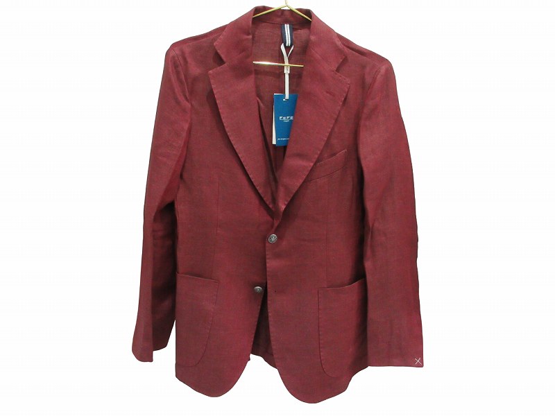 【中古】未使用品 フェフェナポリ FEFEnapoli ジャケット 上着 リネン 麻 バーガンディ 46 M メンズ 【ベクトル 古着】 260126