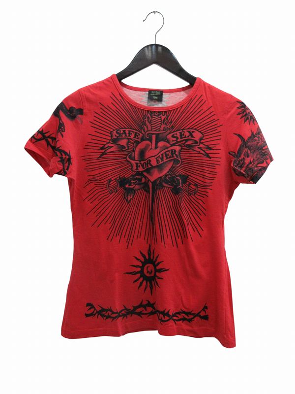 【中古】ジャンポールゴルチエ ファム Jean Paul GAULTIER FEMME 半袖 Ｔシャツ 90年代 レッド 綿 コットン 40サイズ レディース 【ベクトル 古着】 260707｜ブランド古着の買取販売ベクトル