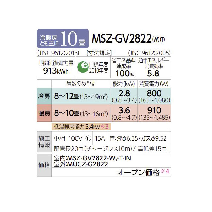 三菱ルームエアコン単相100V MSZ-GV2822-W エアコン | budgethearses.com