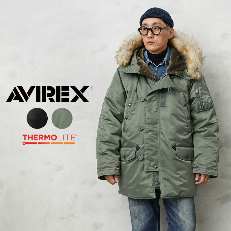 【楽天市場】AVIREX アビレックス 7833952023 THERMOLITE N-3B フライトジャケット COMMERCIAL MODEL  リアルファー【7834952044】【クーポン対象外】【T】｜メンズ アウター ミリタリー 大きサイズ 中綿 コート カジュアル カーキ ナイロン  ...