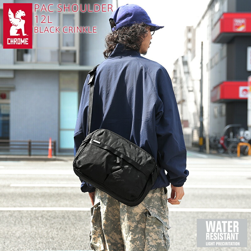 【最短即日送りとどける】CHROME クローム BJ-011 PAC SHOULDER 12L 容器に並べる 肩先 BLACK CRINKLE【T】【引き換え証客体外】｜ショルダーバッグ 御徒面子 伝達人御徒面子 2WAY 14in マイコン納める 万覚え帳マイコン 通い 通学 銀輪 再利用原料品 クリンクル処理 ヴィンテージ 黒いこと バッグ・小物・ブランド雑貨-メンズバッグ-ショルダーバッグ・メッセンジャーバッグ