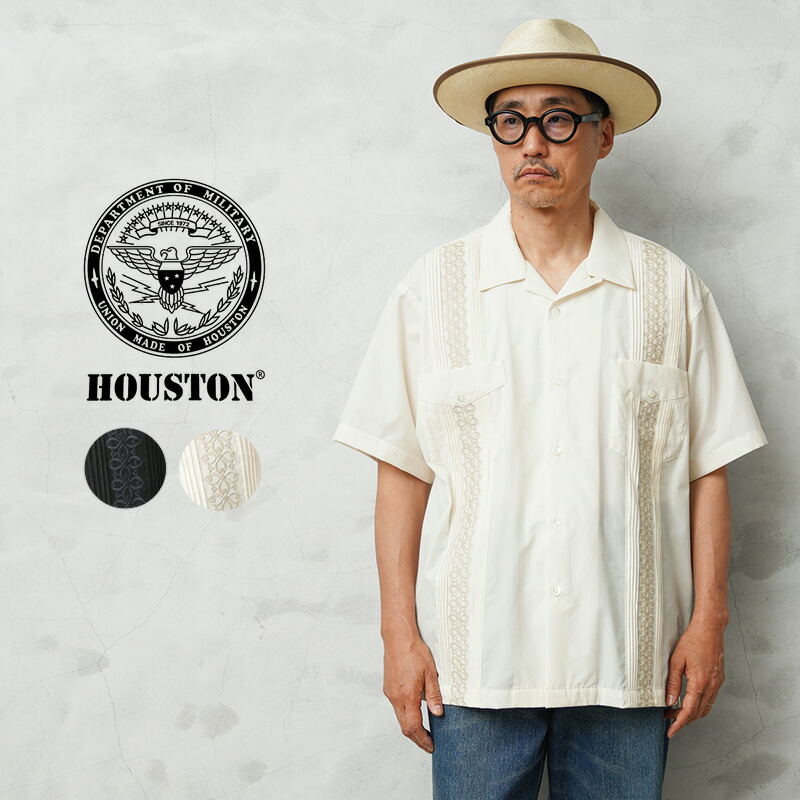 引き換え証で最大限度15%OFF★HOUSTON ヒューストン 41306 EMB CUBA SHIRT（BOTANICAL）刺しゅう キューバ共和国プルオーバー【R】｜トップス メンズ 半袖プルオーバー 明けっ広げ色合い 開襟プルオーバー ボタニカル アロハ たまり場 アメカジ 冷やりとした 黒いこと 象牙色