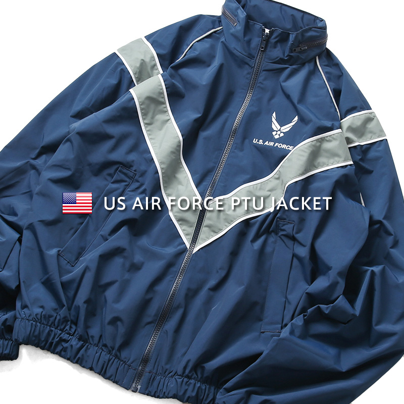 ミリタリージャケット メンズ 実物 新品 デッドストック 米軍 U.S.AIR FORCE PTU ジャケット NAVY フード付き アウター トラック ジャケット スポーツ トレーニング ジム 反射 夜間 ジョギング 大きいサイズ 軍放出品 夏 WAIPER 正規通販