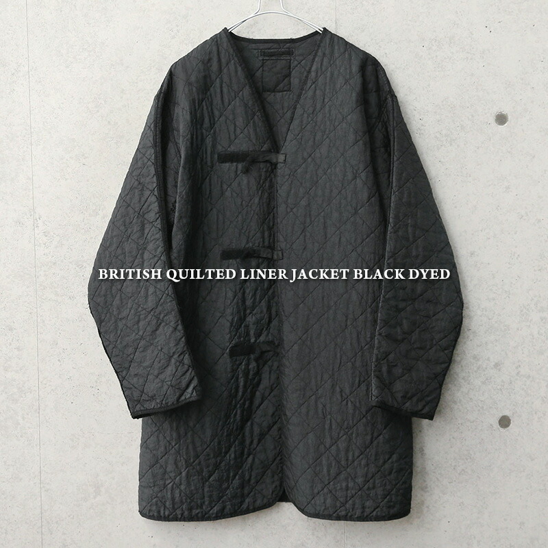 実物 USED 連合王国軍 キルティングライナージャケット ベルクロフロント BLACK染め【引き換え証客体外】【I】｜キルティング上衣 ミリタリー上衣 メンズ アウター 軍罷めさせる品 軍モノ 今めかしい 古着 大層らしい大きさ 黒