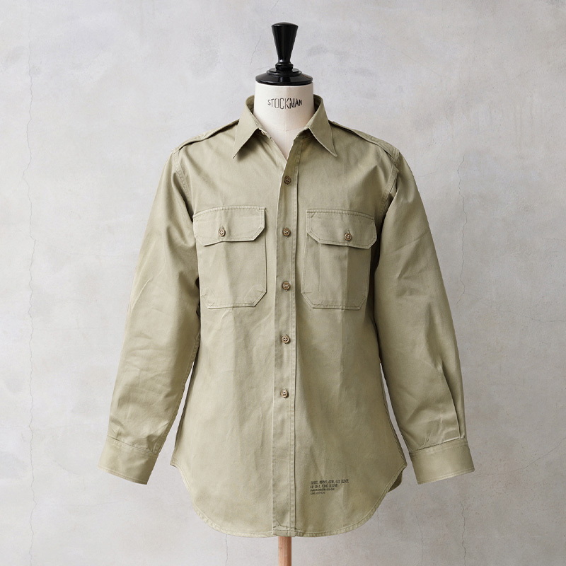 実物 USED 米軍 M-46 ロング衣袂 綿織物 カーキプルオーバー【引き換え証客体外】【I】｜オフィサーシャツ ミリタリープルオーバー メンズ トップス 軍罷めさせる品 軍モノ 古着 今めかしい 大層らしい大きさ ヴィンテージ 長袖 砂子 ベージュ