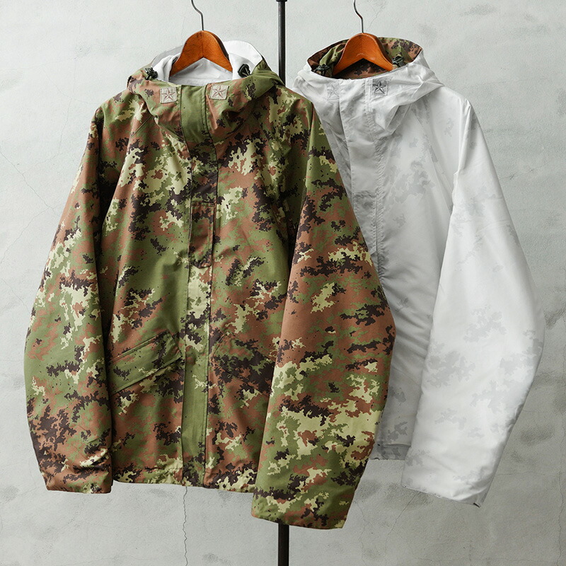 実物 新品 デッド店卸し資産 イタリア共和国軍 WATERPROOF リバーシブルジャケット ベジタトカモ＆スノーカモ【引き換え証客体外】【I】｜アウター ミリタリー上衣 メンズ 軍罷めさせる品 雨合羽 偽装 合鴨フラ 雪山 アウトドア