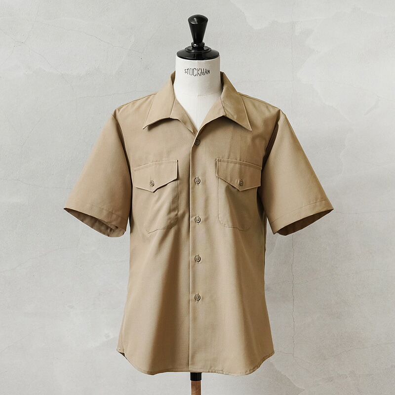 実物 新品 デッドストック 米軍 DSCP S/S サービス ドレスシャツ KHAKI プレス無し【クーポン対象外】【I】｜メンズファッション アメカジ ミリタリーシャツ 開襟シャツ ショートスリーブ サービスユニフォーム カーキ ウール混 カジュアル