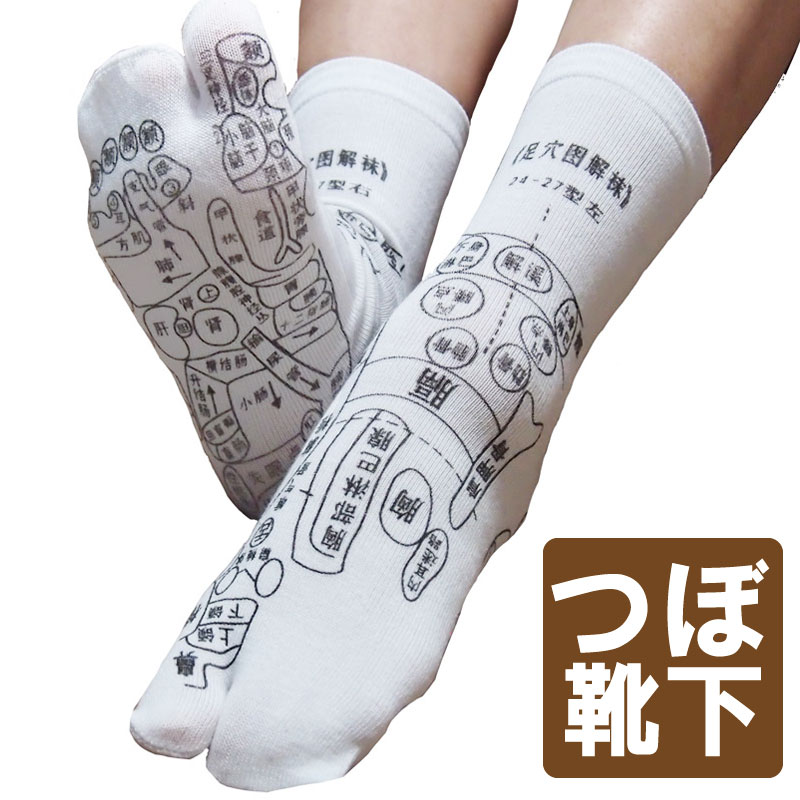 足ツボ靴下　足裏に　つぼ　サイズ22〜26センチ　注目商品　プリントは中国語　反射区　プリント　足ツボソックス　ツボ押ししやすい　メール便発送　をプリントしたユニークな靴下　くつした