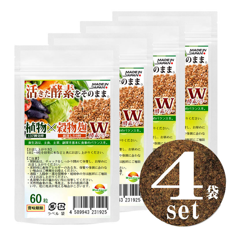 市場 熟成酵素麹粒 海藻類6種 ハーブ38種 3種 60粒 穀物9種 野菜+きのこ32種 ナッツ類11種 糖類 豆 4袋セット計240粒 熟成137種植物発酵エキス  約4ヶ月分