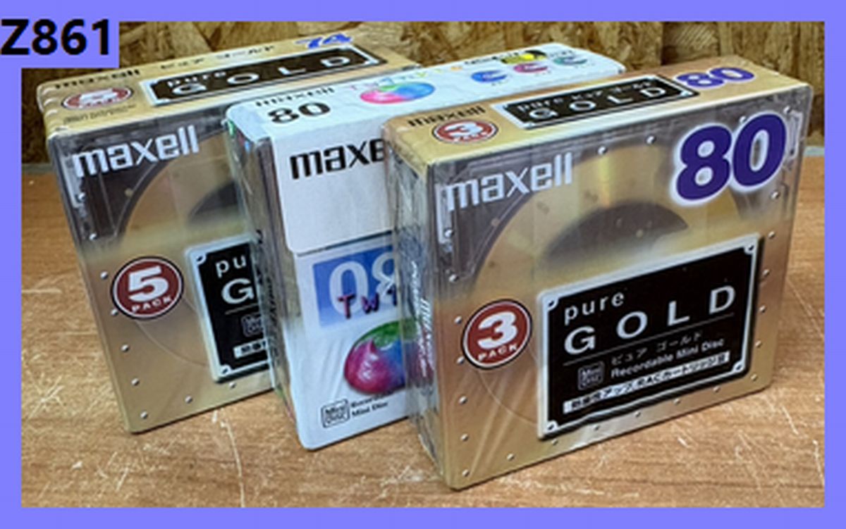 Z861 希少 未開封 デッドストック maxell MDディスク 11枚セット◆pure GOLD ピュアゴールド 74分 80分 / Twinkle Color 80分◆廃盤｜リサイクルランド　わくわく