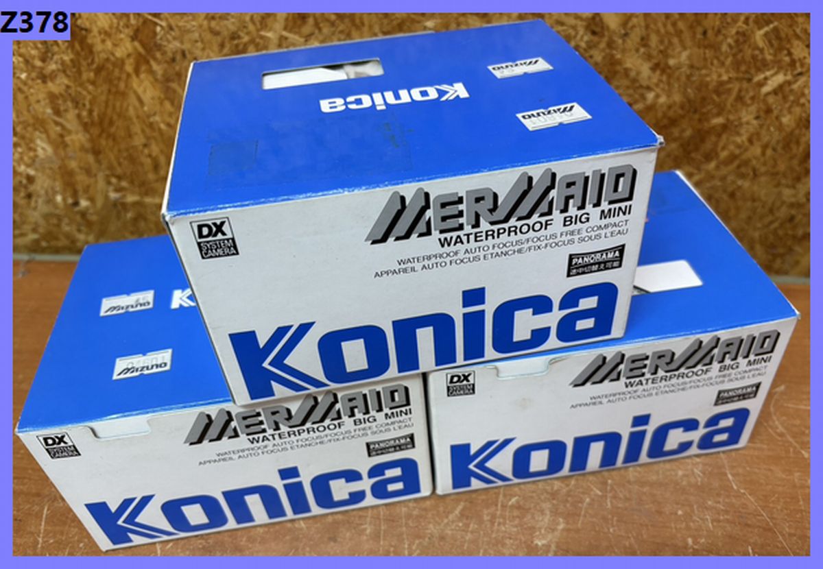Z378 希少 デッドストック コニカ 3個セット MERMAID WATERPROOF BIG MINI ミズノ限定ルート品 新品 未使用 外箱・値札付 フィルムカメラ Konica 当時物 コンパクトカメラ|リサイクルランド わくわく