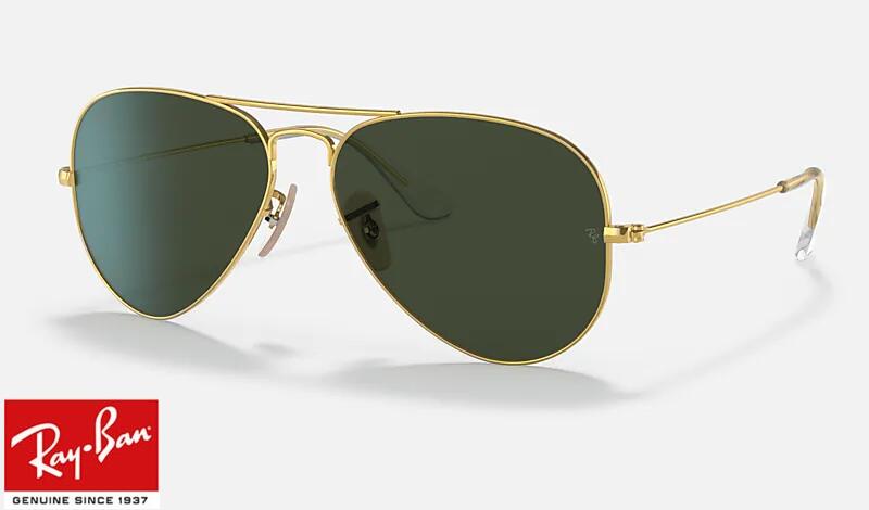RB3025-W3400-58　RayBan　レイバン　サングラス　UVカット　紫外線カット　AVIATOR　アビエーター　トップガン　マーヴェリック　Top Gun Maverick　トム・クルーズ ティアドロップ　ゴールド　G-15　ダークグリーン　メンズ　レディース　男女兼用