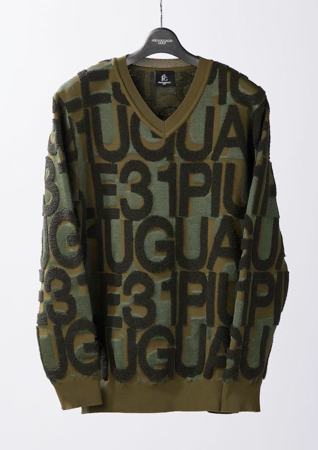 ★即納・35%OFF★1PIU1UGUALE3 ウノピゥウノウグァーレトレ ゴルフ ウノピュ 113 GOLF V-NECK KNIT BIG FULL LOGO KHAKI Vネック ビッグフルロゴ ニット カーキ【GRK054-PRY110】|WARP GOLF 店