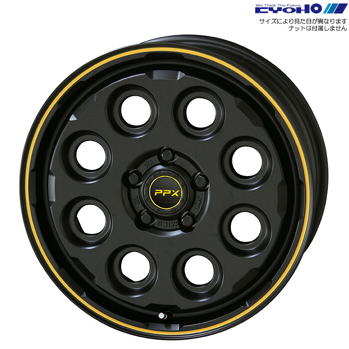 KYOHO PPX MIL:8 1本 [16&times;7.0J+38 5H 114.3 φ73] PPX MIL:8 セミグロスブラック/イエローライン PXM67038RB｜web-carshop カーピットアイドル