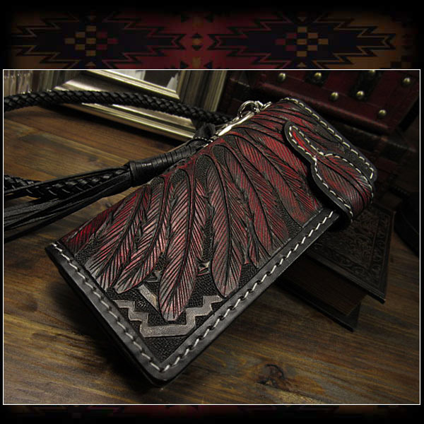 Indian Native American Carved Leather Biker Wallet Genuine Cowhide Handcrafted Custom Handmade Wild Hearts Silver Id Lw1714 - Custom Made Leather Wallets India Indian Native American Carved Leather Biker Wallet Genuine Cowhide Handcrafted Custom Handmade Wild Hearts Silver Id Lw1714 - Custom Made Leather Wallets India