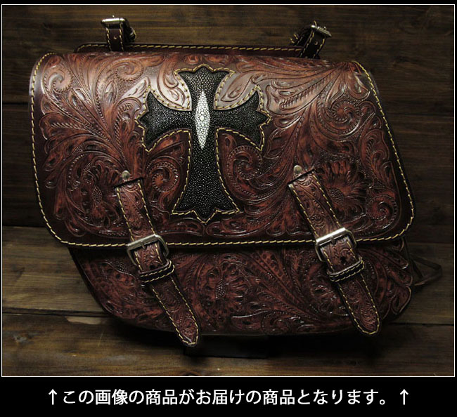 人気の製品 バイク サドルバッグ 本革 カービング ハーレー ブラウン スティングレイ クロス 十字架Cross Carved Leather  Single Solo Saddlebag Motorcycle Harley-Davidson Brown StingrayWILD HEARTS  LeatherSilver ID sb3569 tonna.com