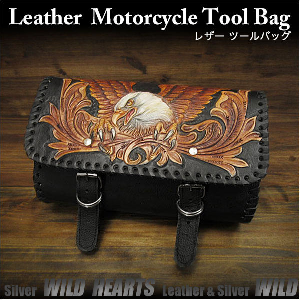 【楽天市場】送料無料！ツールバッグ カービング レザー フォークバッグ アメリカンイーグル バイク／ハーレー カスタム Eagle