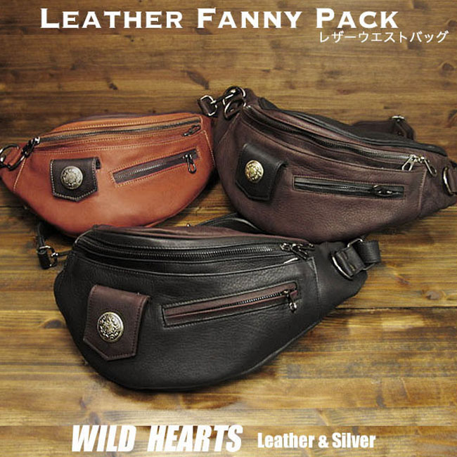 メンズ レザー ウエストバッグ ファニーパック ボディバッグ 本革 Genuine Leather Waist Bag Cowhide Fanny  Pack Small Sling PurseWILD HEARTS LeatherSilver ID wb3781b7 数量は多