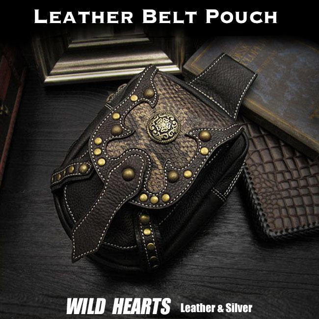 レザー ウエストポーチ ヒップバッグ メディスンバッグ パイソン柄 牛革 バイカー Genuine Cowhide Leather Waist Pouch Hip Bag Belt Medicine Pythonwild Hearts Leathersilver Id Wp0874r44 最も