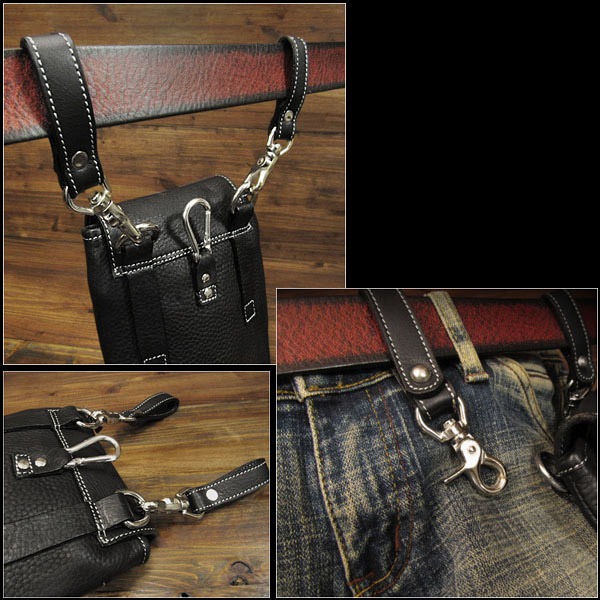 Free Shipping Black Motorcycle Biker PVC Bag Women/'s Clip On Waist Belt Purse